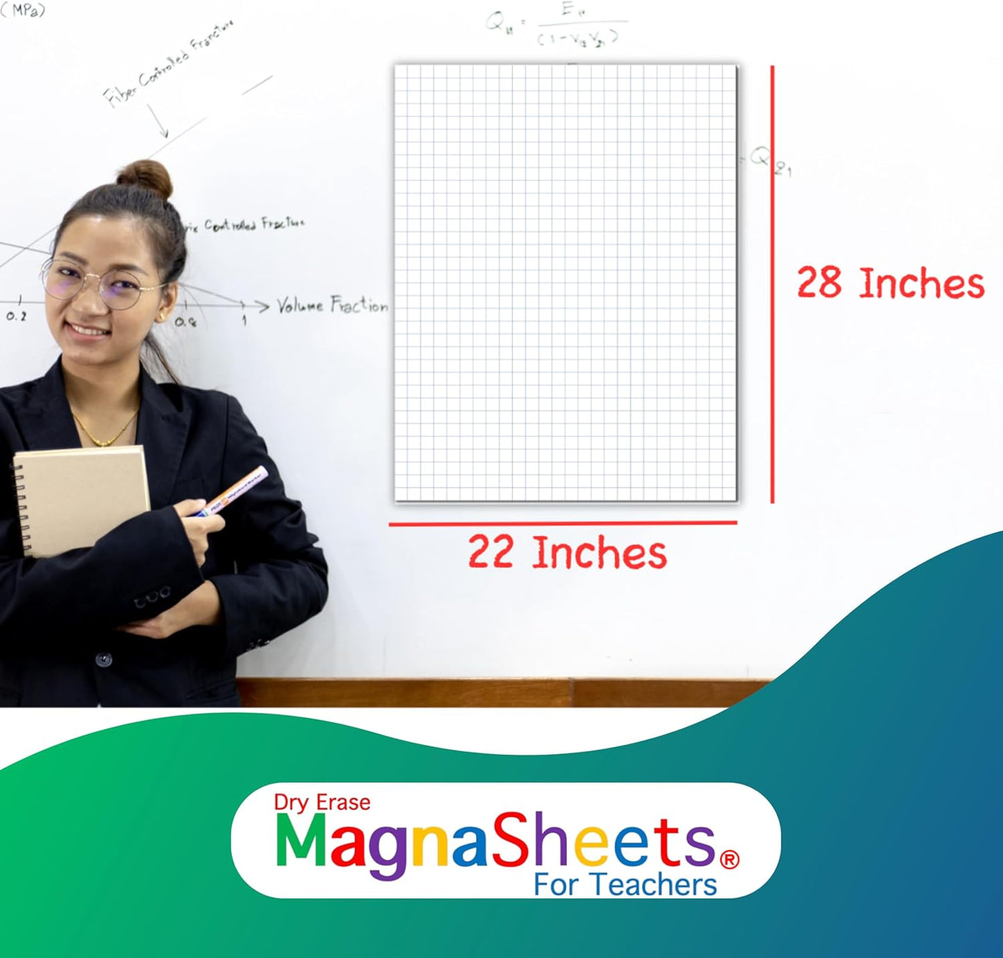 MAGNASHEETS Jumbo Magnetic Dry Erase Whiteboard Sheet – 22x28 Graph Paper Designed for Teachers, Classrooms – Premium PET Surface, No Ghosting, Staining – Includes Storage Tube, Markers, Eraser