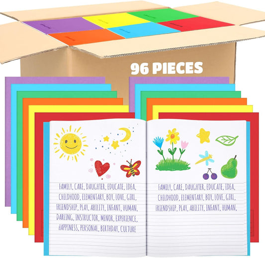 Henoyso 96 Pcs Primary Composition Notebook K-2 9 3/4 x 7 1/2 Inch Primary Journal, Back to School Supplies, Bulk Blank Writing Book for Kid to Write Draw Journal 60 Page Notebooks (Colorful)
