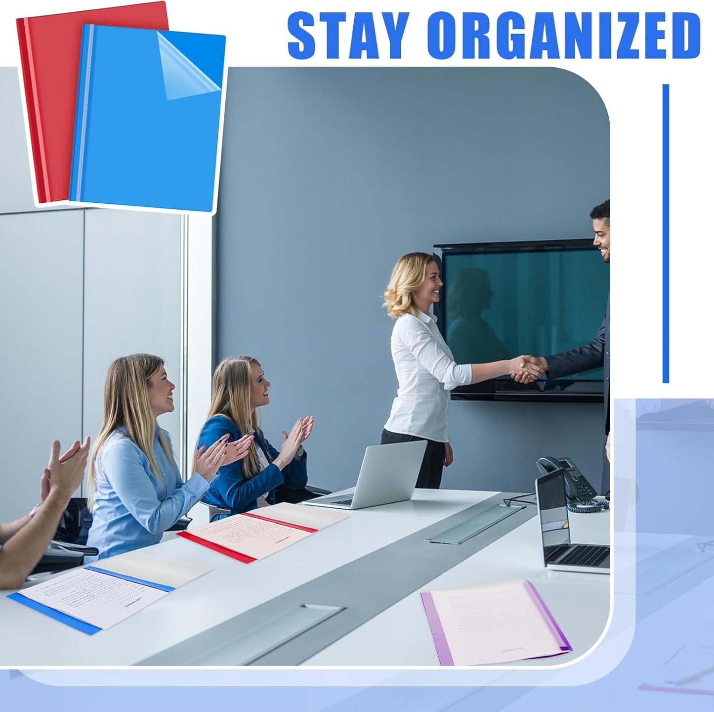 Teling 48 Pcs Clear Front Report Covers with Prongs Plastic Presentation Folders 3 Prong Resume Portfolio Folder for School(Multicolor)