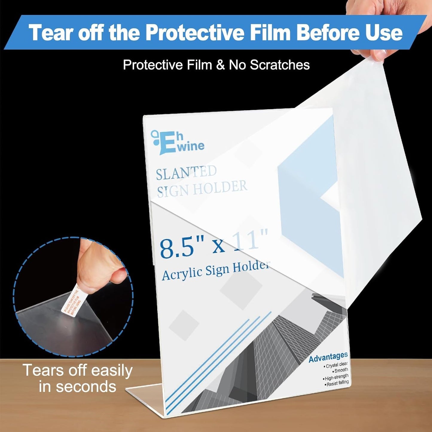 EHWINE 6 Pack 8.5 x 11 Acrylic Sign Holder, Clear Plastic Signs Display Stand, Vertical Slanted Back Paper Holder Stand up Table Top Sign Holders Flyer Stand Frames Suitable for Office Business Store