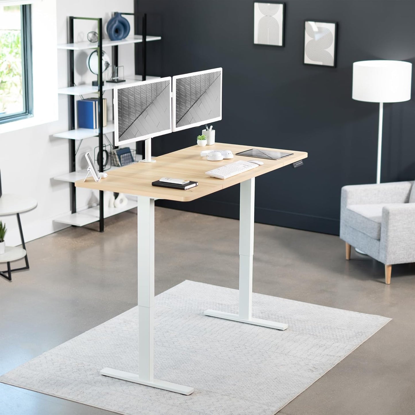 VIVO Electric 60 x 30 in Standing Desk, Memory Height Adjustment, 1B Series, Light Wood Top White Frame, DESK-KIT-1W6C-30