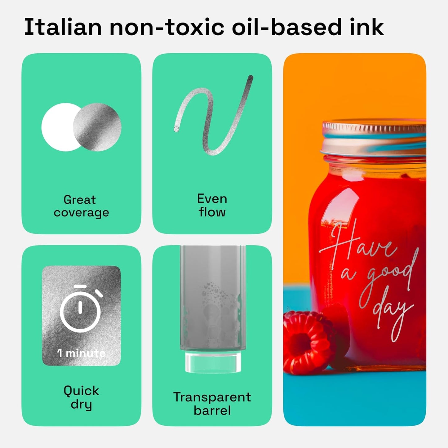 ARTISTRO 2 Silver Permanent Marker - Waterproof Markers for Tire, Fabric, Rocks, Glass, Ceramic, Wood, Paper - Oil Based Paint Pens - Extra-Fine Tip 0.7mm