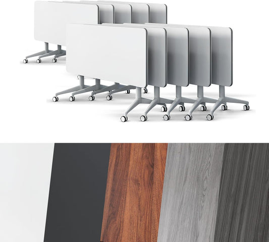 Conference Room Table, Folding Conference Tables,Thicken Grey Tabletop,Flip Top Wooden Seminar Meeting Room Table for Conference Room Offices (10, White, 47.2“)