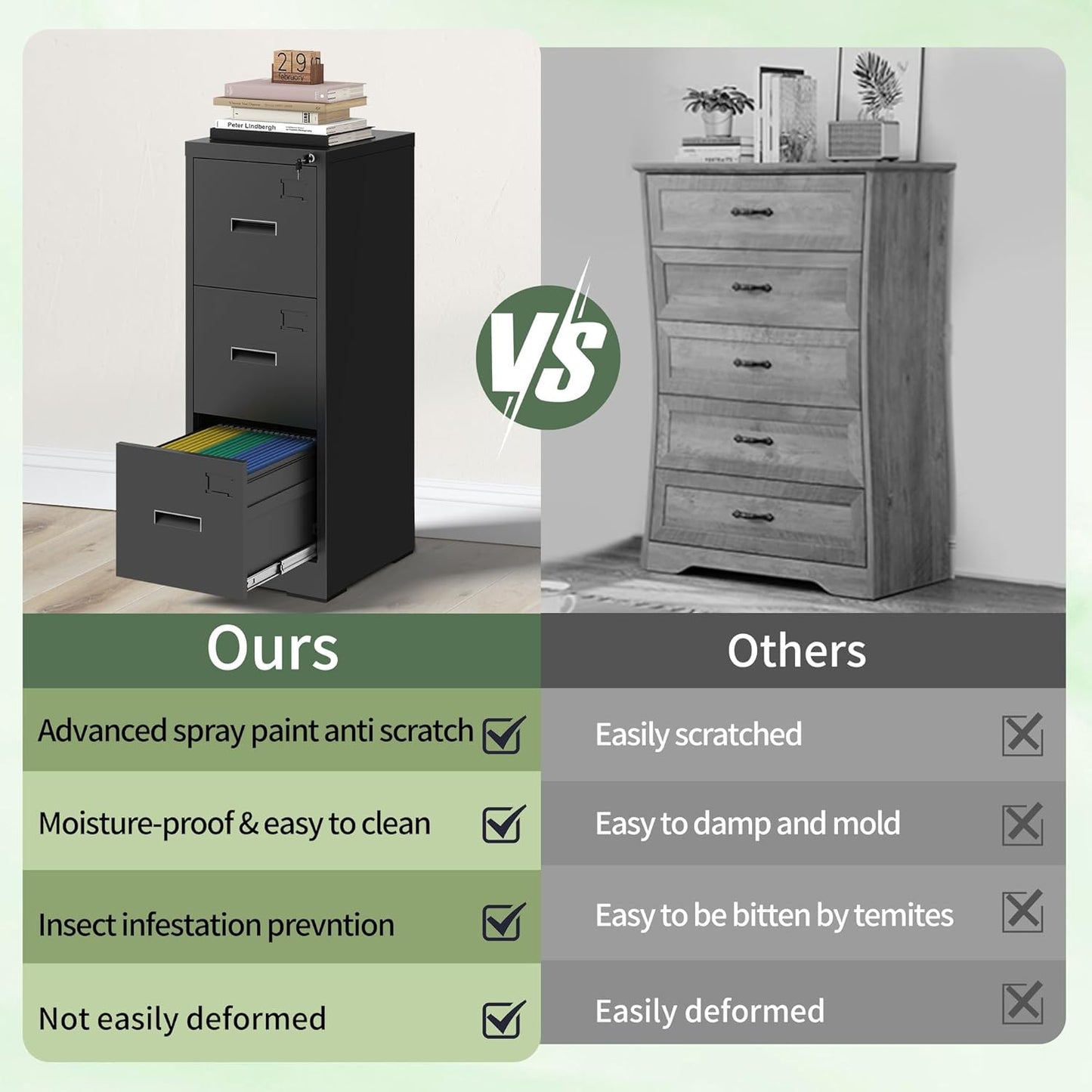 3-Drawer Locking Vertical File Cabinet, Metal Storage Cabinet for Office/Home – Secure Vertical Filing for Letter/Legal/A4/F4 Documents, Easy to Assemble Steel Cabinet, Black (Black, 3 Drawer-15W)