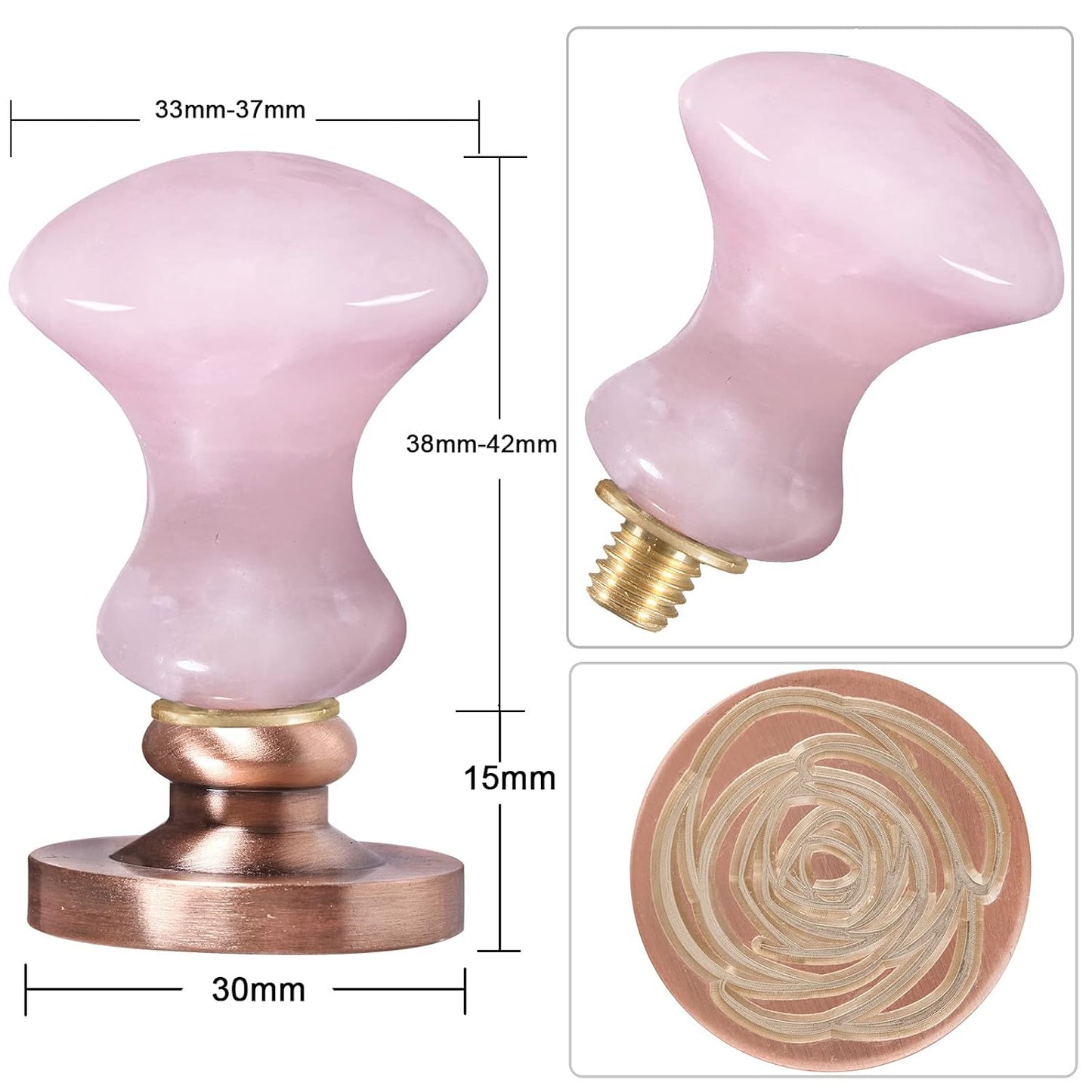 rockcloud Wax Seal Stamp Set, 4 Pieces Sealing Wax Stamps Copper Seals with 1 Rose Quartz Seal Handle for Cards Envelopes Invitation Decoration, Love Expressiont with Rose