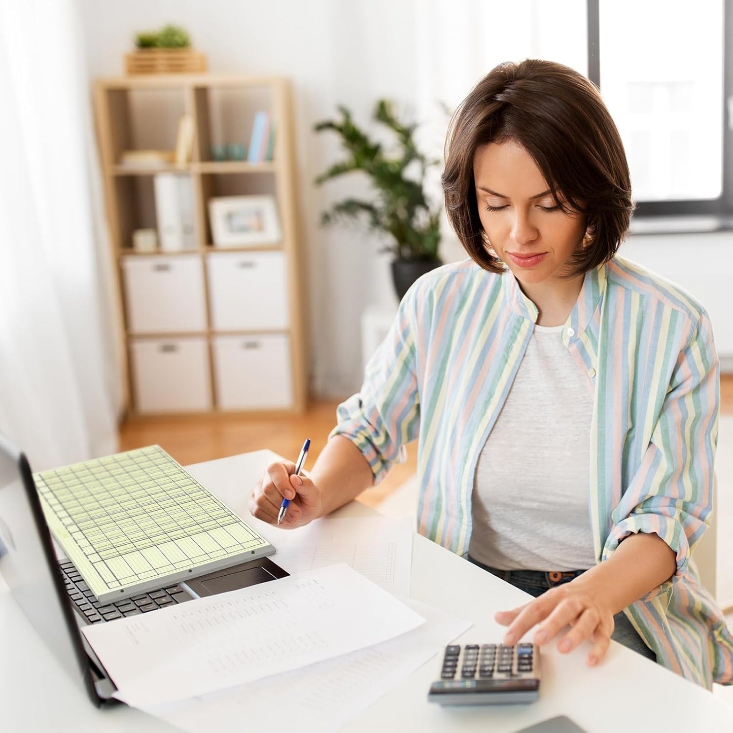 Zhanmai 5 Pack 250 Sheets Analysis Columnar Books 3 Hole Accounting Ledger Book Ledger Paper Pad Columnar Pad for Business, 50 Sheets/Pack, Single Page Format, Green(13 Columnar,16.31 x 11)