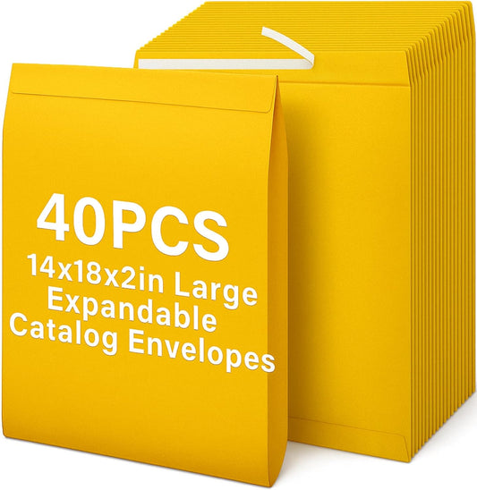 40 Pcs 14 x 18 x 2 Inch Large Expandable Catalog Envelopes Manilla Kraft Peel and Seal Envelopes Light Large Mailing for Office Home Documents Magazines Photos Storage Organizing