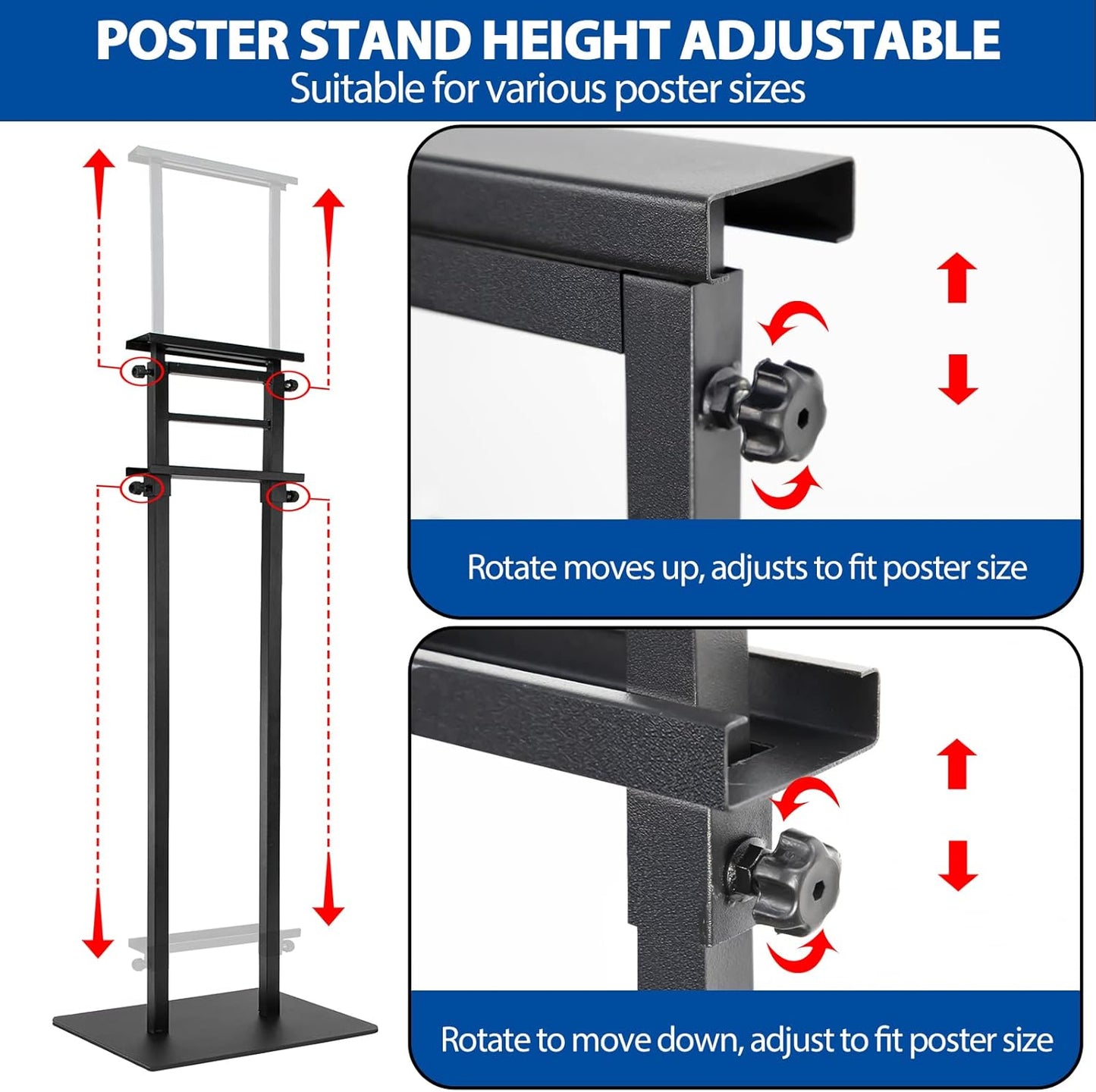 2Pack Poster Stand for Display, Heavy Duty Floor Standing Sign Holder, Double-Sided Poster Board Stand, Adjustable Height Up to 80 inch, Outdoor Banner Stand for Board & Foam Display, Black