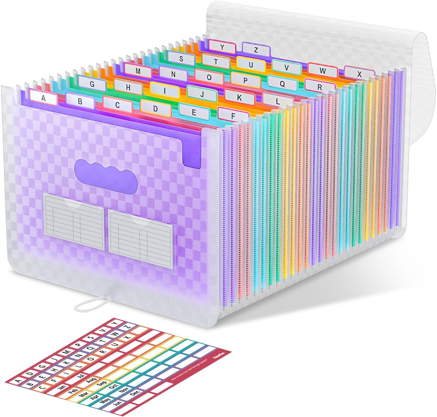ThinkTex Accordian File Organizer, 26 Pockets Expanding File Folders, Monthly Bill Receipt Documents Organizer, A-Z Colorful Tabs, Letter/A4 Size - Purple