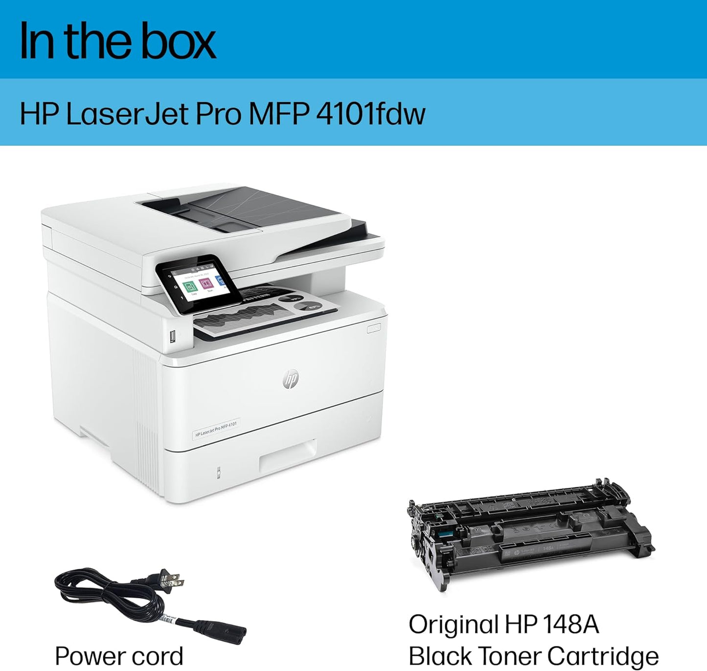 HP LaserJet Pro MFP 4101fdw Wireless Black & White All-in-One Laser Printer, Scanner, Copier, Fax, Best-for-Office (2Z619F)