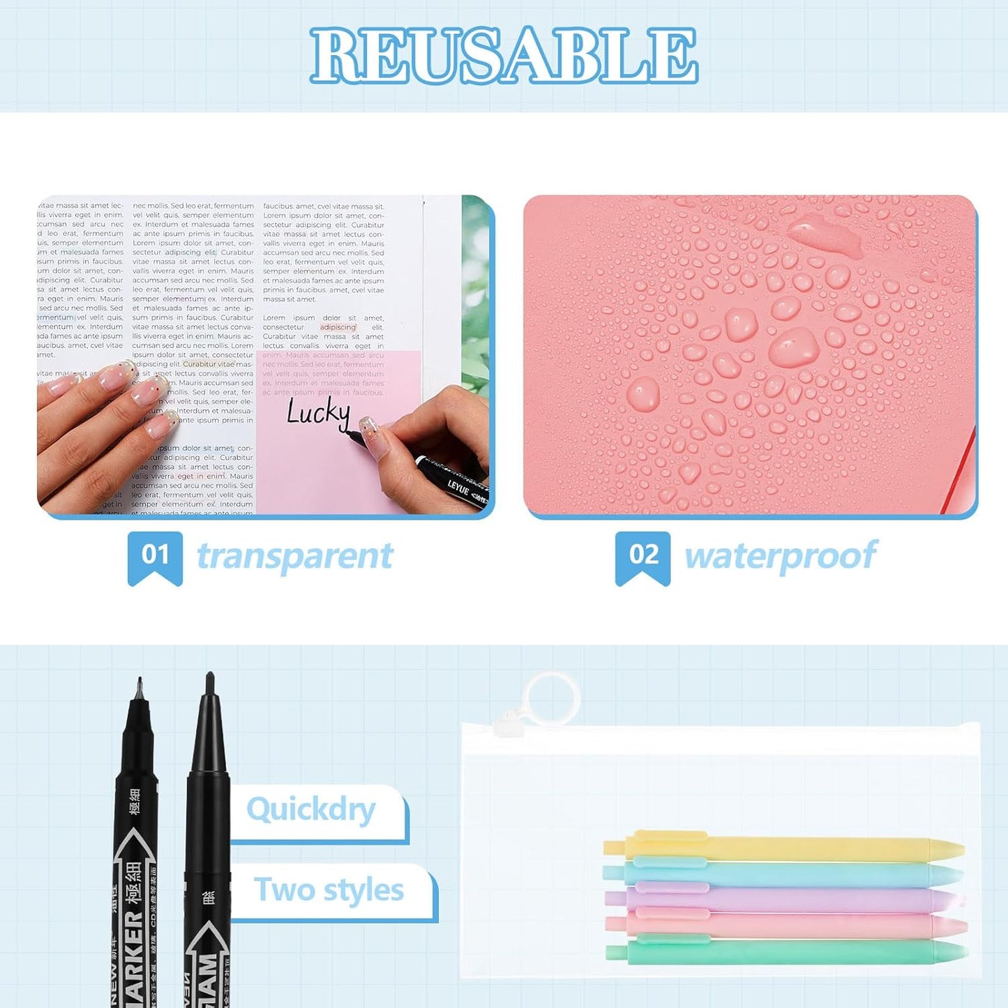 Jutom 38 Pcs Book Annotation Kit Aesthetic Highlighters Gel Pens Set Sticky Notes Tabs Markers Dual Ended Highlighter Quick Dry Ink Pens for Office Annotating Books(Pastel Color,Square)