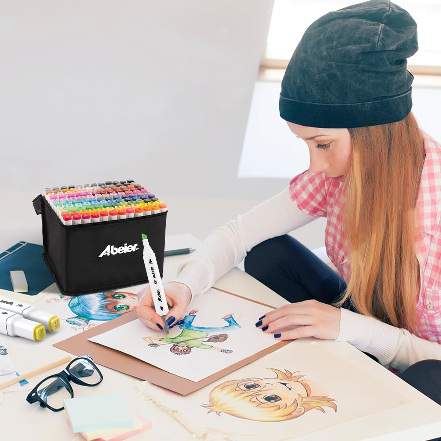 ABEIER Alcohol Markers, 168 Colors Dual Tip (Fine & Chisel) Art, Coloring Markers for Adults Kid, Ideal for Book Drawing Sketching Painting, Card Making, Includes 1 Colorless Blender