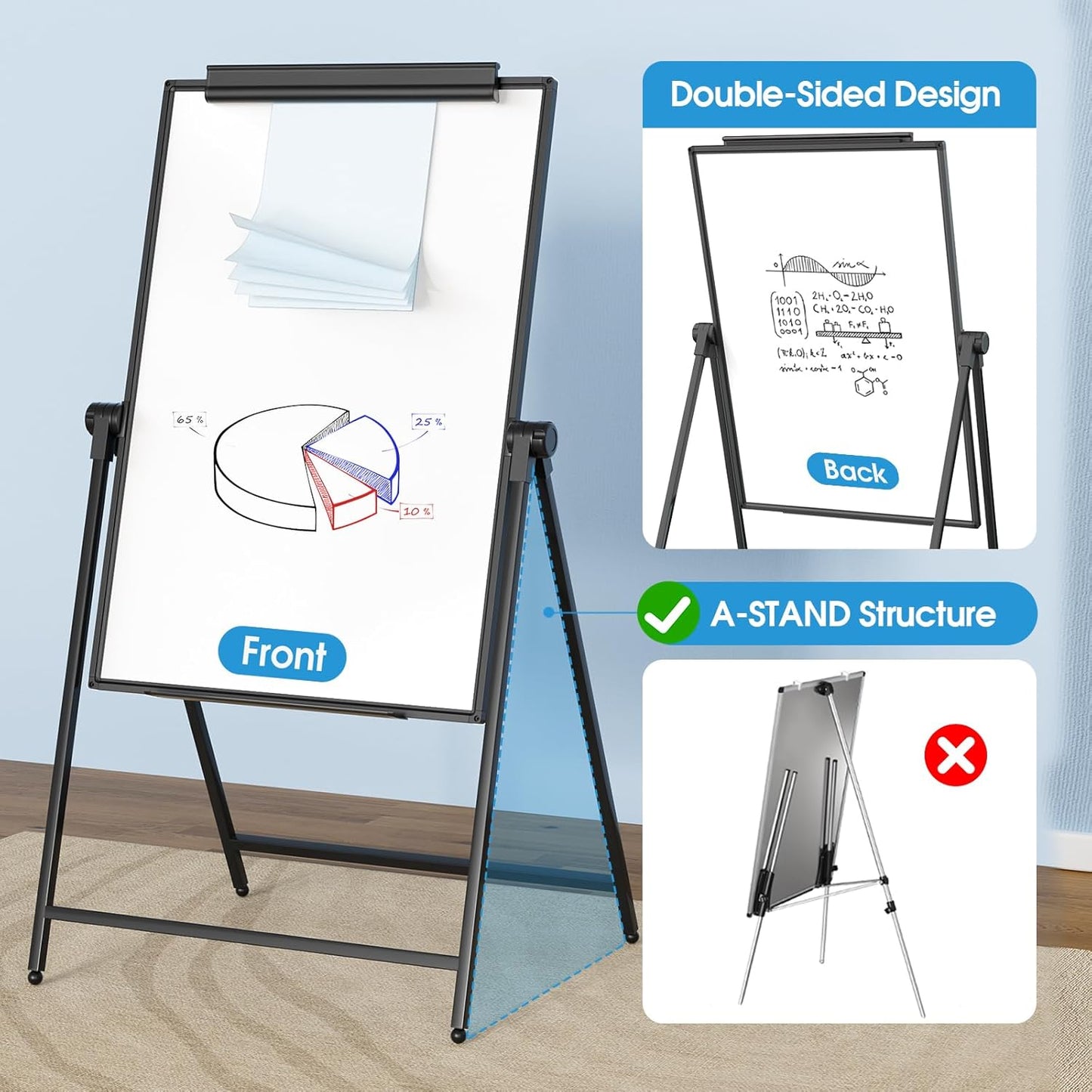 MaxGear Large White Board Easel Stand, 40" x 28" A-Stand Double Sided Magnetic Dry Erase Board with Height Adjustable and 360°Rotation, Portable Classroom Easel for School or Teaching at Home, Office