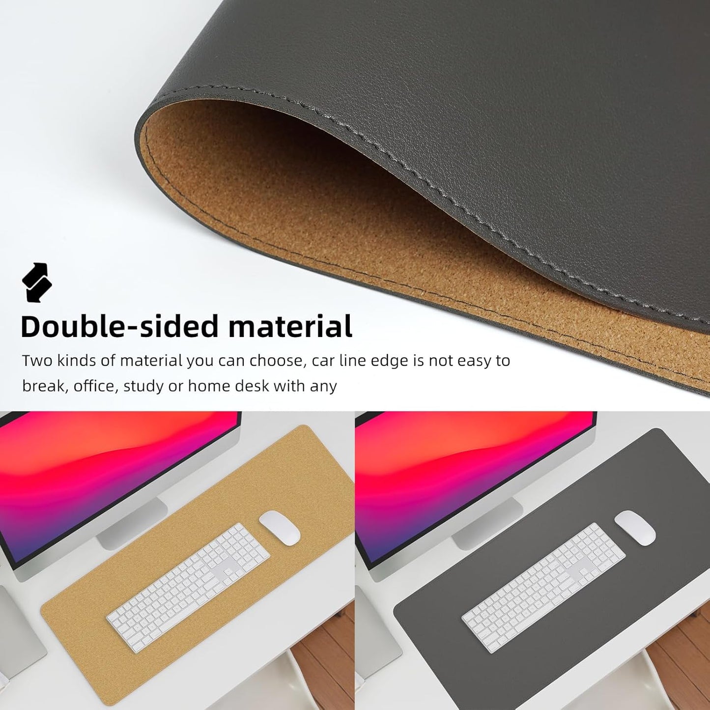 Leather Desk pad Protector, Large Desk mat with Natural Cork & PU Leather,Mouse pad,Non-Slip Office Desk Mat,Waterproof Desk Writing Pad for Office and Home (47in*17in,Dark Grey)