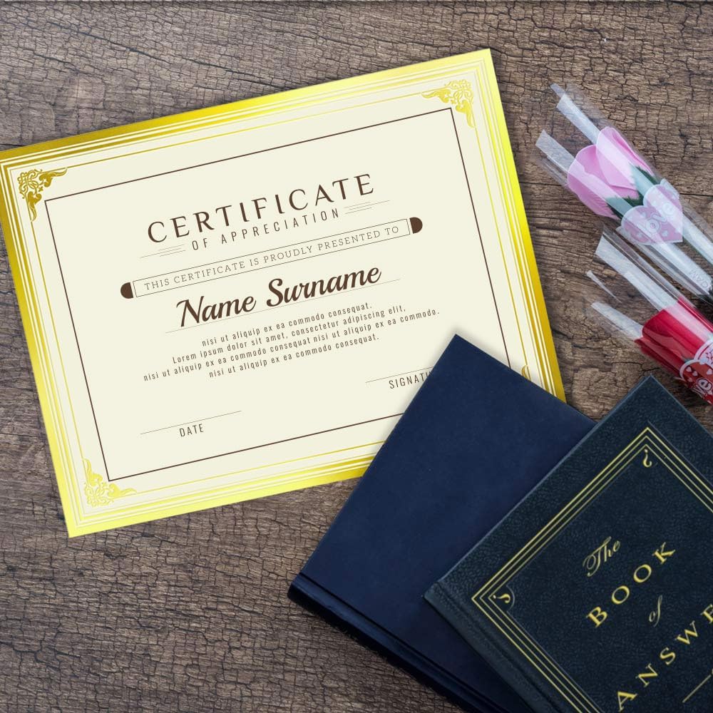 SUNEE 100 Sheets Certificate Papers - Blank Gold Foil Border, Letter Size 8.5x11 for Diploma, Certificates, Participation Awards, Document Cardstock Paper and Inkjet Printer Friendly