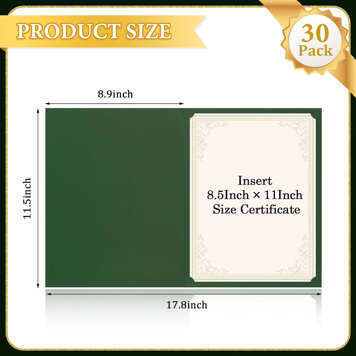 Ndsox 30 Packs Green Certificate Holders, Graduation Diploma Holders, 350GSM, Diploma Covers with Gold Foil Border for Letter Size 8.5" x 11" Award Certificate Paper, Cardstocks and Documents