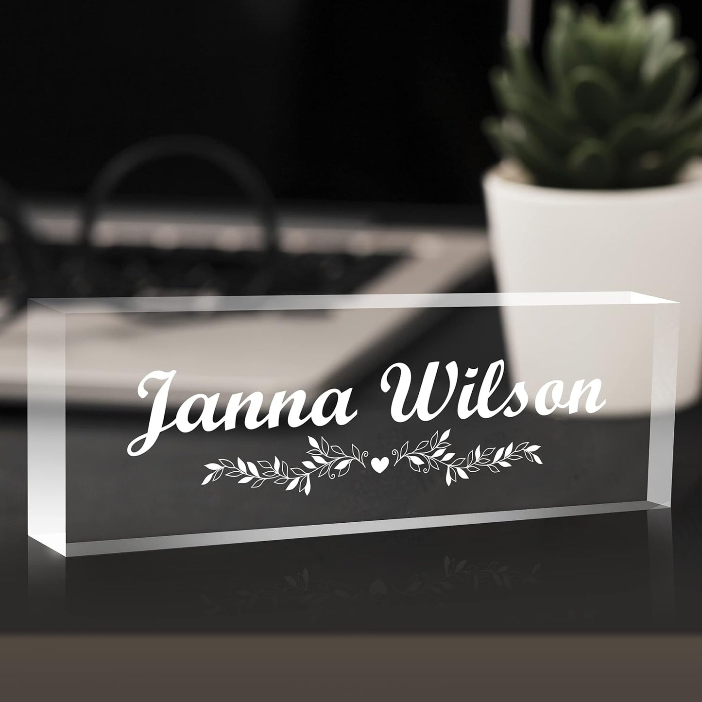 Premium Clear Engraved Acrylic Name Plate for Desk - Personalized Office Decor for Women or Men, Coworkers, Boss, Employee, Teacher (Engraved 2)