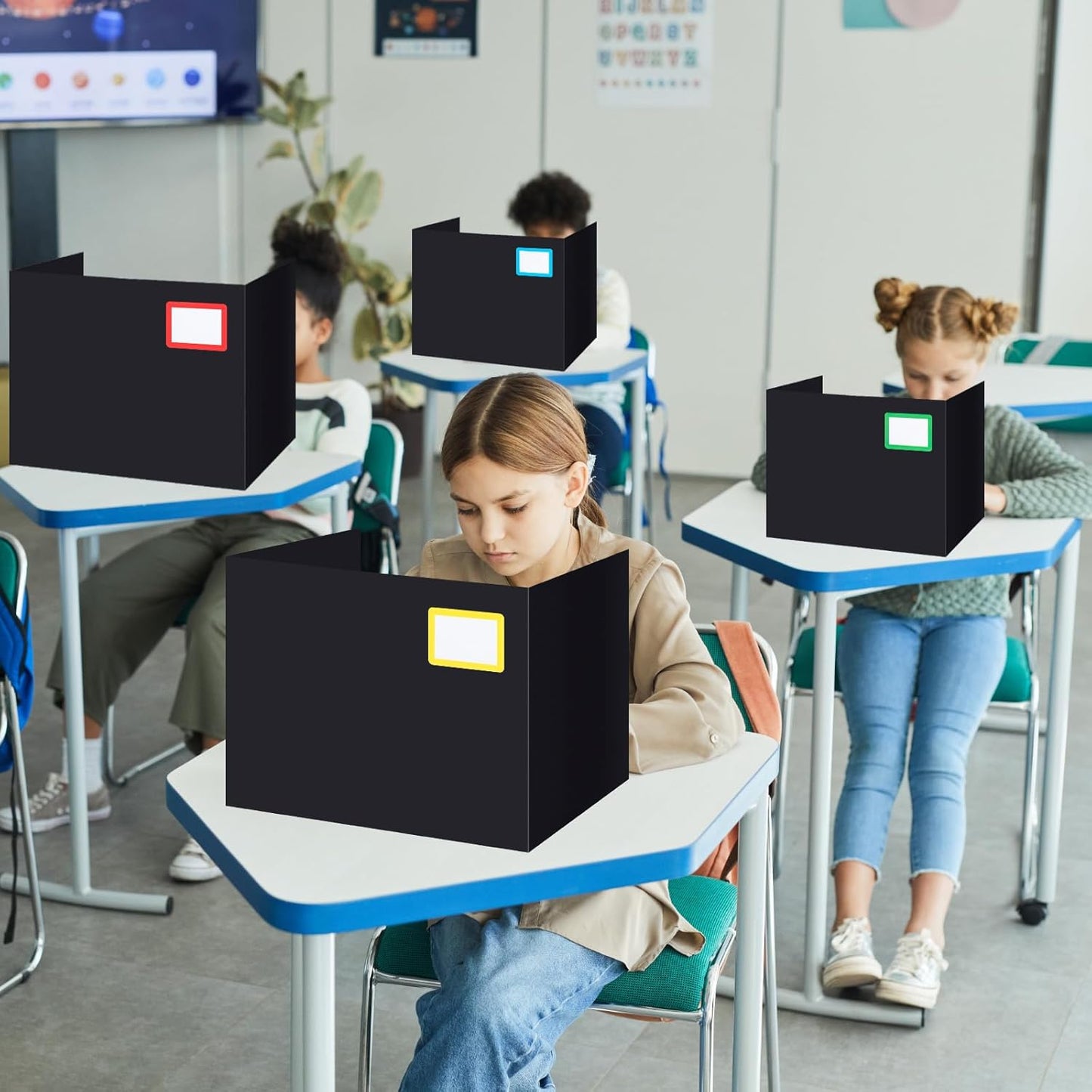 Crtiin 24 Pcs Privacy Folders for Students Desk Dividers Standard School Privacy Cardboard Board Testing Dividers Shield for Classroom Teacher Supplies Keep Eyes from roving(Stylish)