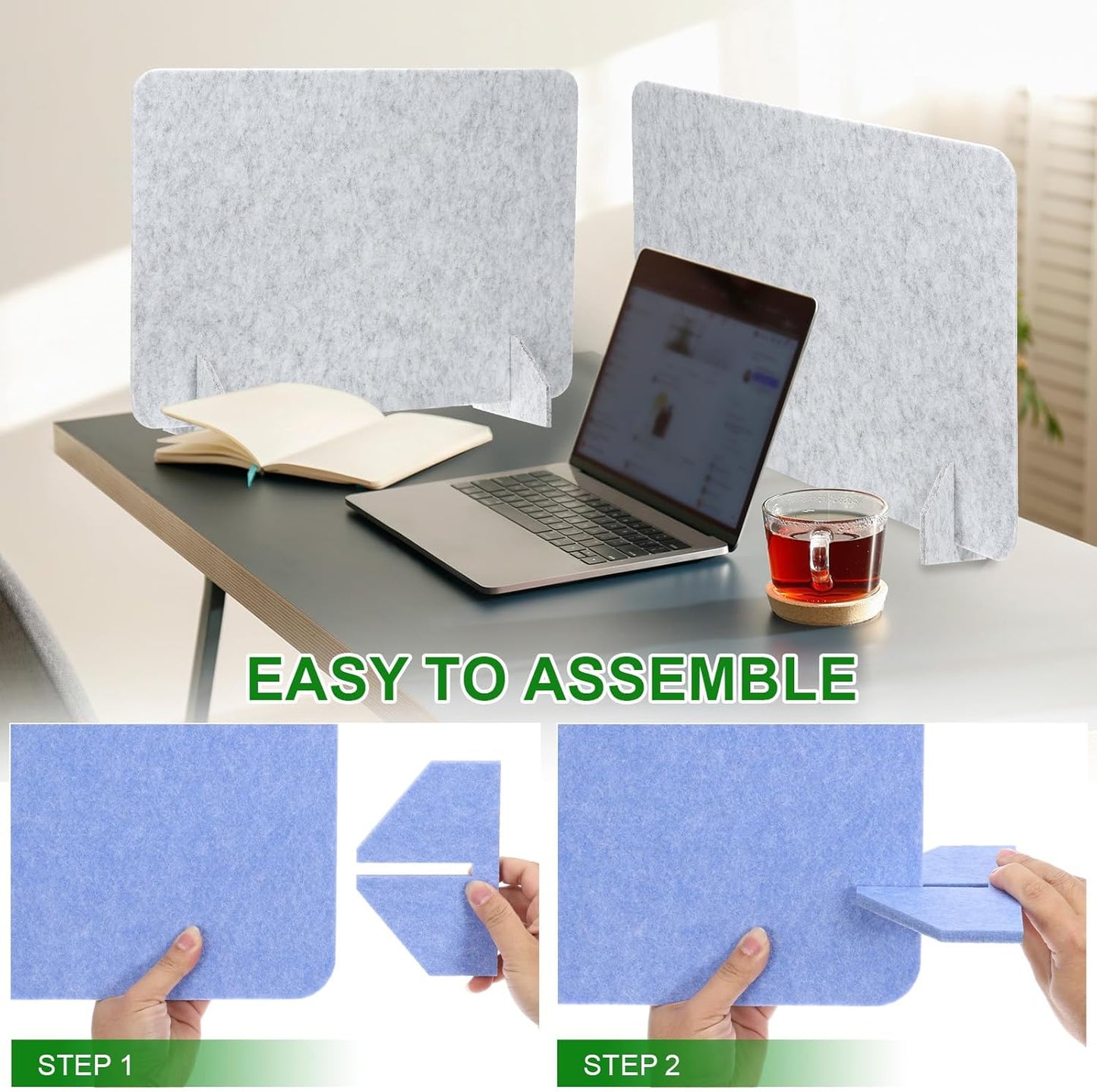 PATIKIL Desk Divider, 4 Set 24 x 16 Inch Acoustic Freestanding Desk Divider Desk Privacy Panel with 8 Pcs Support Feet for Library Office Workstation,Blue