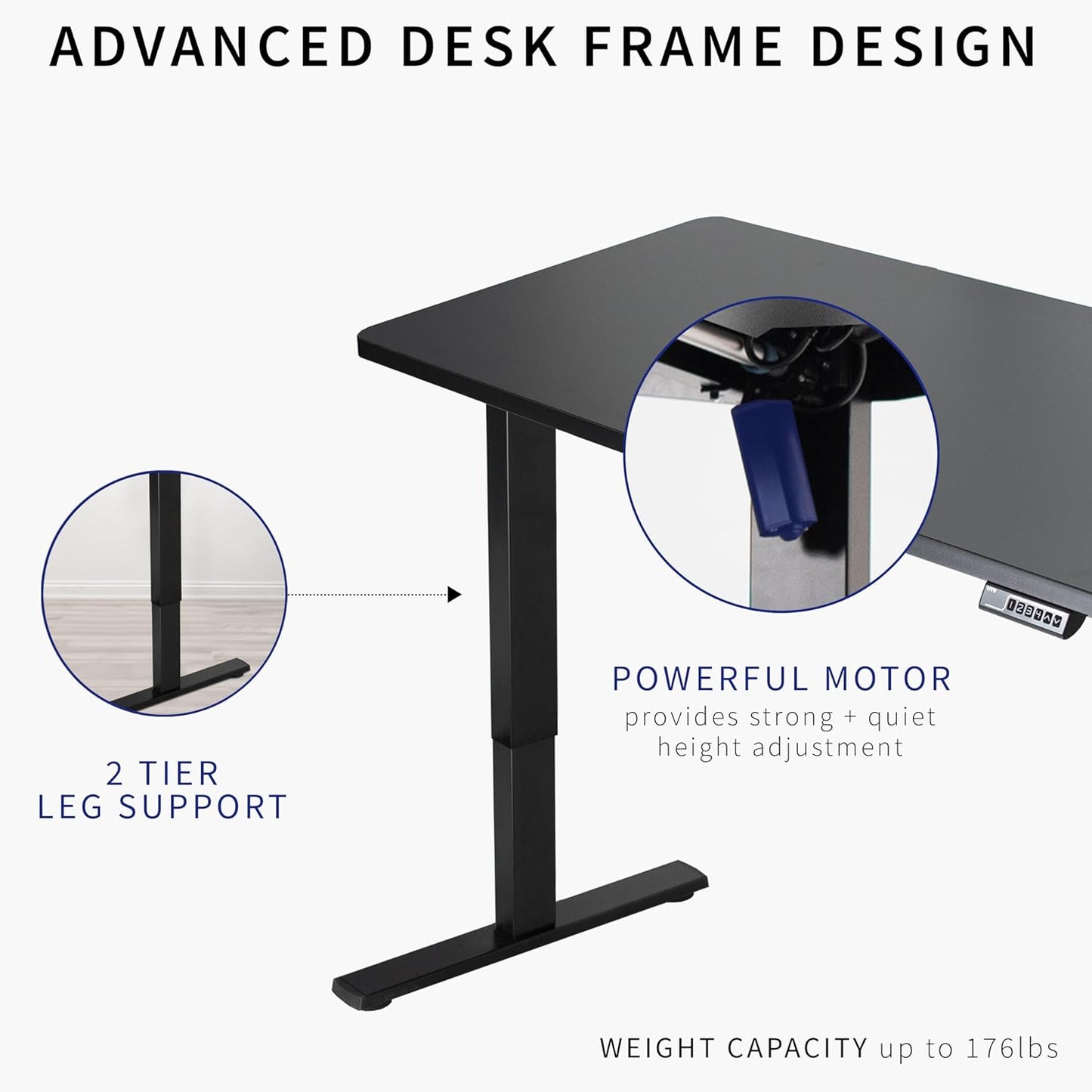 VIVO Electric 60 x 24 in Standing Desk, Memory Height Adjustment, 1B Series, One-Piece White Top, Black Frame, DESK-KIT-1B6W