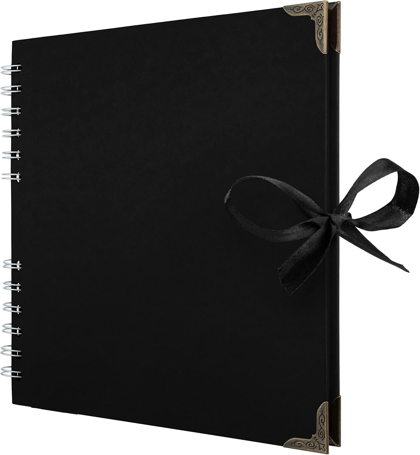 Bstorify Scrapbook Album 60 Pages (8 x 8 inch) Black Thick 250gsm Kraft Paper, Corner Protectors - Scrap Book, Ribbon Closure - Ideal for Your Scrapbooking Albums, Art & Craft Project