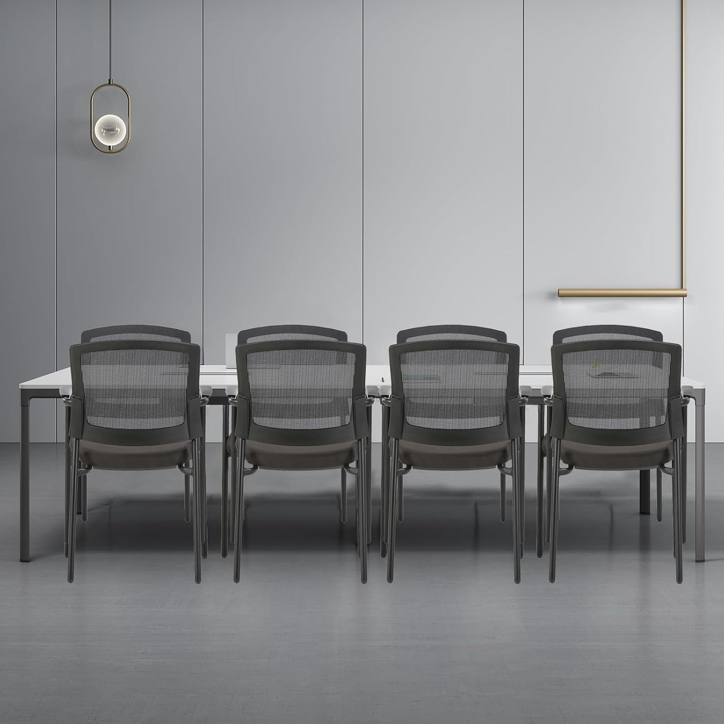CLATINA Black Stacking Chairs Stackable Waiting Room Chairs with Armrest, Mesh Office Reception Guest Chair for Home Desk Conference Lobby Church Medical Meeting Training Ergonomic, Set of 8