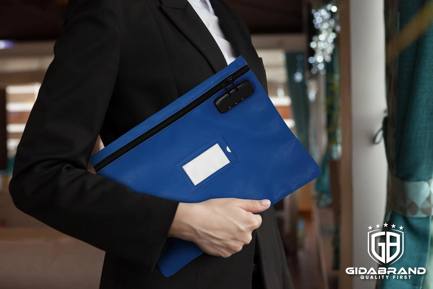 Notary Bag with Lock | 14x11 inch | Navy blue | Zipper Notary Supplies Bag | Locking Notary Bag for Notary Kit, Stamp, Embosser, Ink Pad, and Valuables | Locking Document Bag | Journal Carrying Case