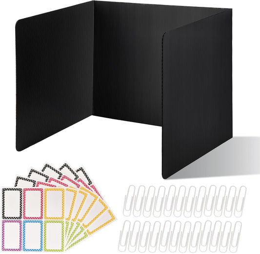24 Pack Desk Dividers for Students,3-Fold Privacy Screens,Testing Dividers for Classroom Waterproof,Plastic Easy Clean Privacy Shields for Student Includes Extra Labels