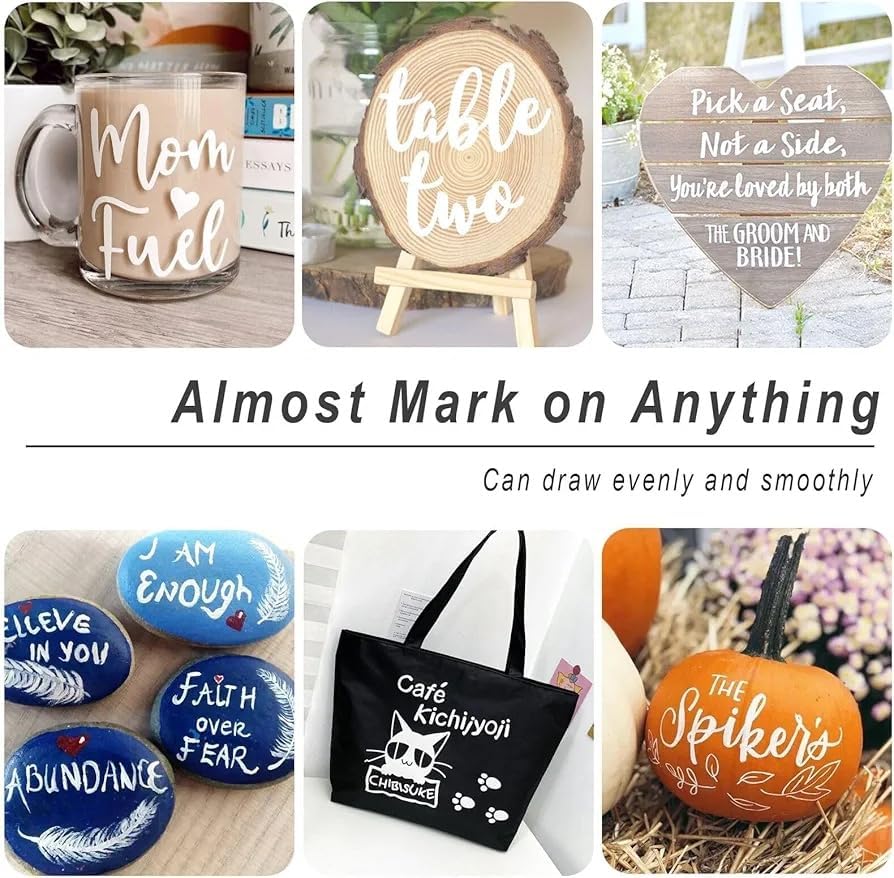 White Paint Pens marking pens Permanent Markers - 6 Pack Oil Based Waterproof Markers for Tire, Rubber,Wood, Rocks, Metal, Canvas,Plastic, Dark Surface,Craft office Supplies,Medium Point