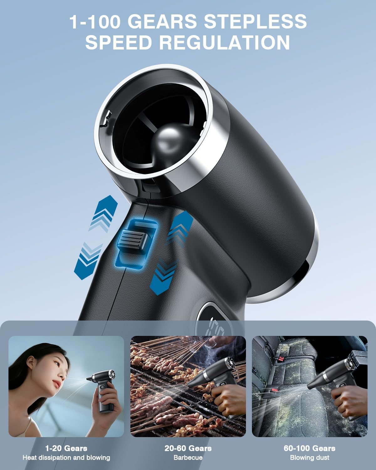 Electric Compressed Air Duster Cordless: 60 MPH High Wind Speed Mini Air Blower for Electronics Portable Computer Cleaner Hand Keyboard Cleaning Powerful Duster for Car, Fans and Other Sences