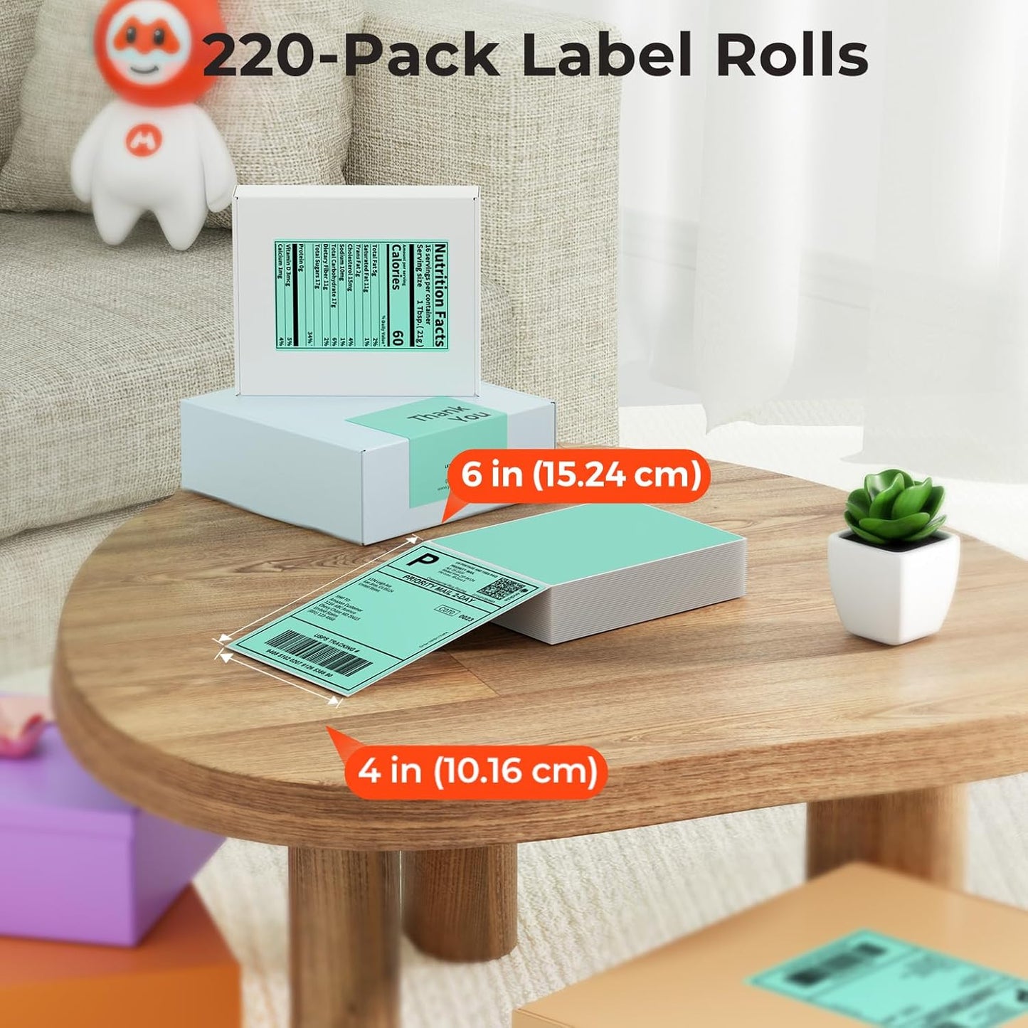 MUNBYN Green 4"x6" Direct Thermal Shipping Labels, Commercial Grade Permanent Adhesive Fanfold Mailing Postage Label Paper for Thermal Printers and Packages, 220 Sheets per Stack