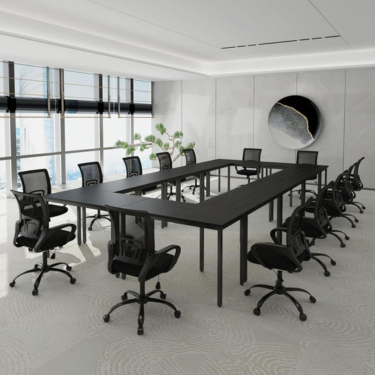 Bonzy Home Conference Tables 23ft Office Computer Desk for Meeting Room Study Writing Printer Podcast Table for 24 People Modern Black 10PCS 275.5"x47.2"x29.5"