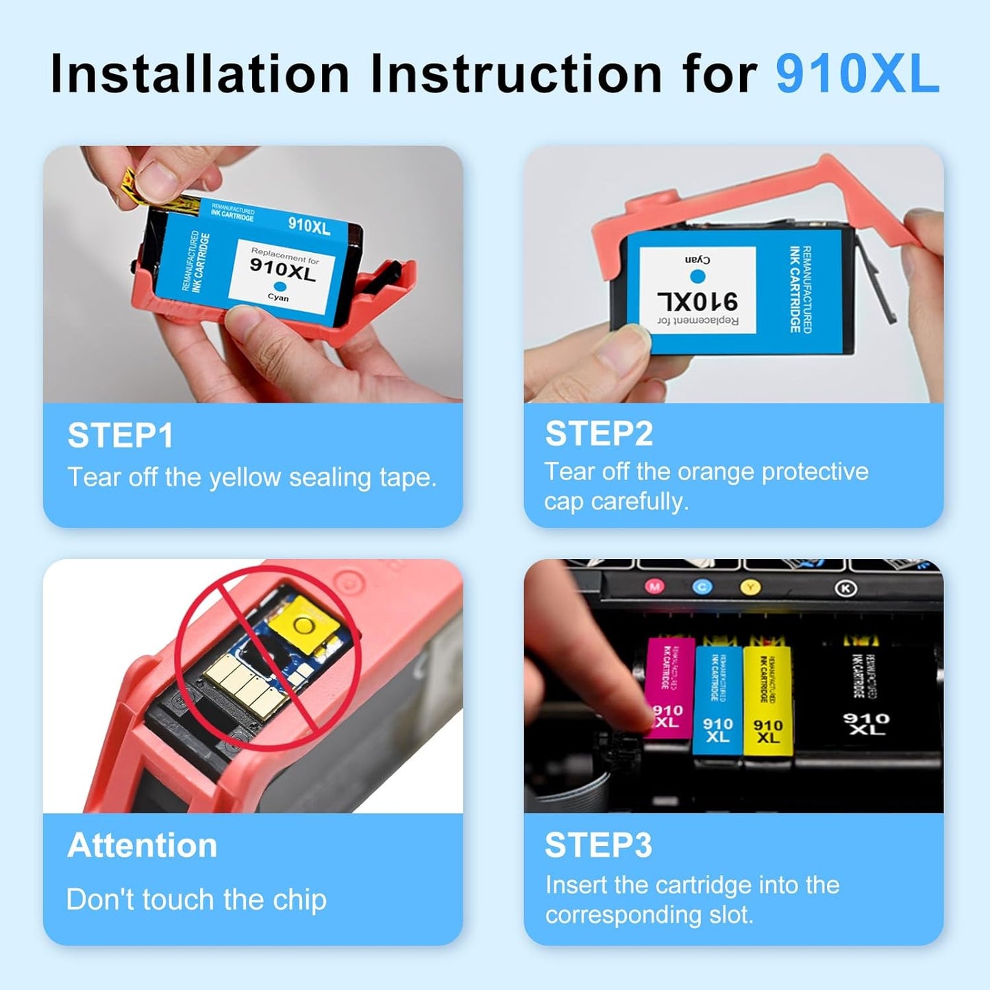 910XL Ink Cartridges Replacement for HP 910XL Ink Cartridges Combo Pack 910 Ink Work with OfficeJet Pro 8015e 8025e 8020 8028e 8010 8035e Printers (4-Pack 910XL Black and Color Combo Pack)