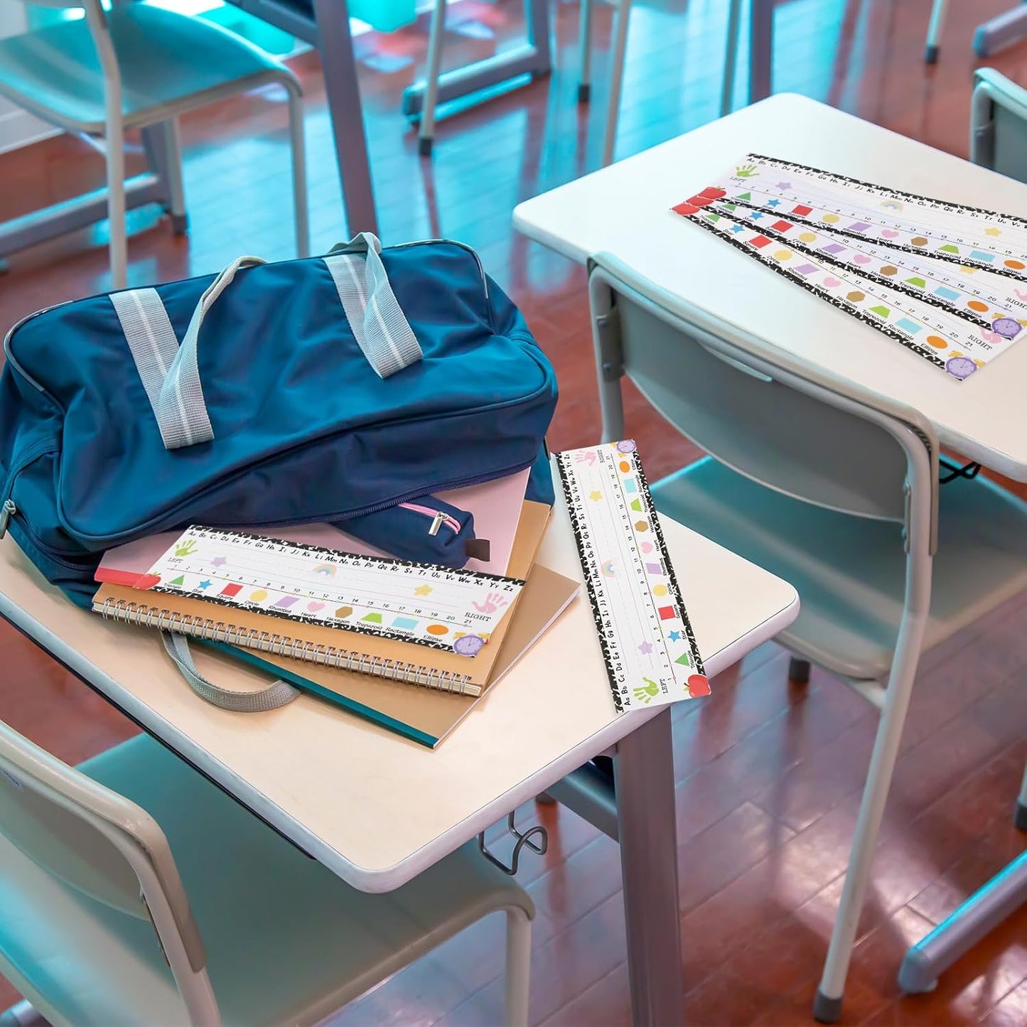 Outus 48 Pcs Name Tags Labels Cutouts Nameplate for Classroom School Name Tags with Alphabet Number Line for Desk ABC Decor Elementary Preschool Bulletin Board Decorations (Composition Notebook)