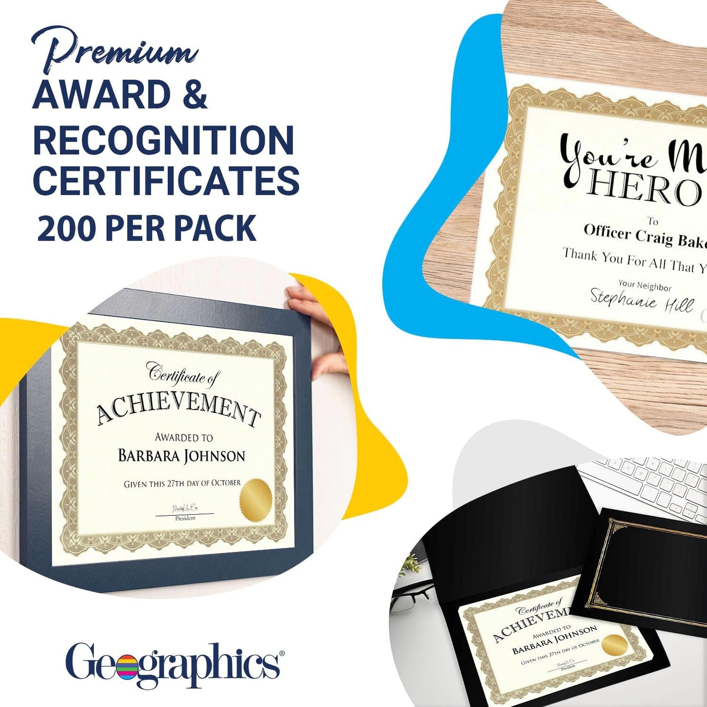 Geographics Optima Gold Blank Award Certificate Paper with Gold Foil Seals, 8.5 x 11, Seal 1.75" (Pack of 200)