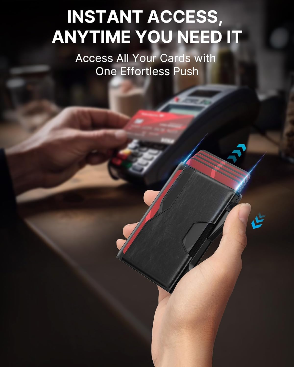 typecase Smart Wallet for Men: Metal Rfid Blocking Card Case, Ultra-Slim Bifold Wallet, Magnetic Card Holder, 9-13 Cards Capacitiy, Smart Pop up Wallet for Men with Money Clip - Black