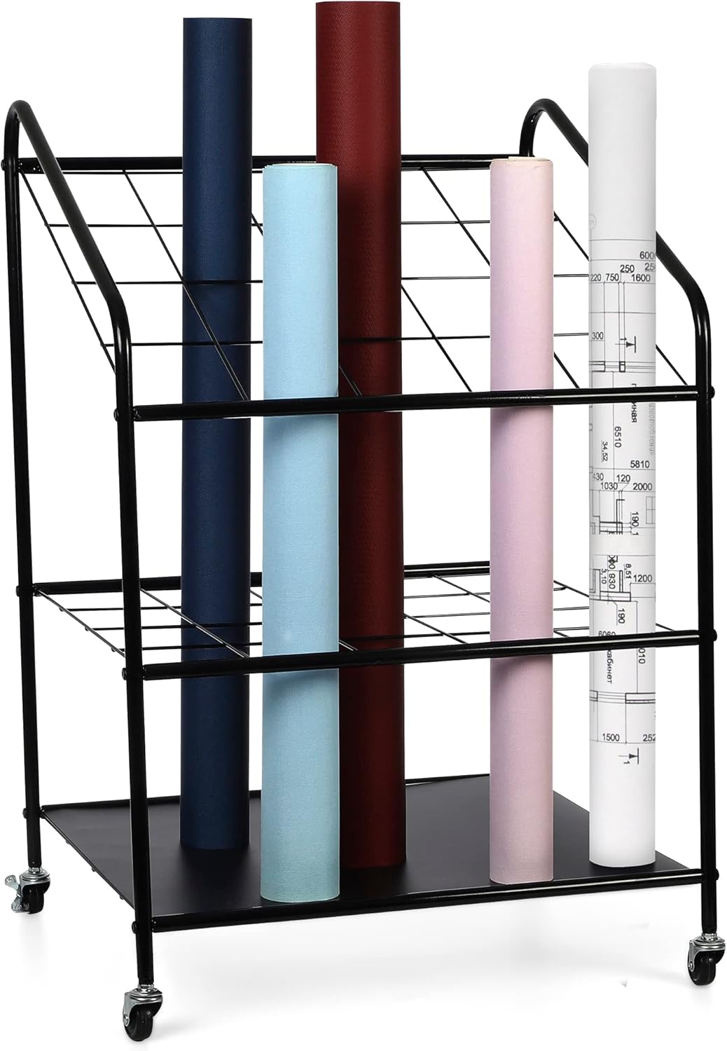 Houseables Blueprint Holder, Blueprint Storage, Construction Plan Holder, Storage Rack, Print Rack, Map Cabinet, Poster Display, Blue Print Organizer On Wheels, Architect, Paper, Tube, 20 Slot Cart