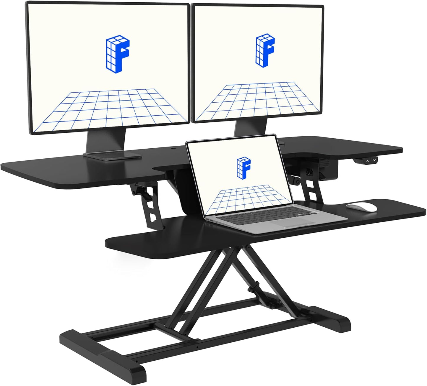 FLEXISPOT Electric Standing Desk Converter 42" Height Adjustable Desk 55 LBS Weight Capacity Motorized Stand up Desk Riser with Quick Release Keyboard Tray for Office Home