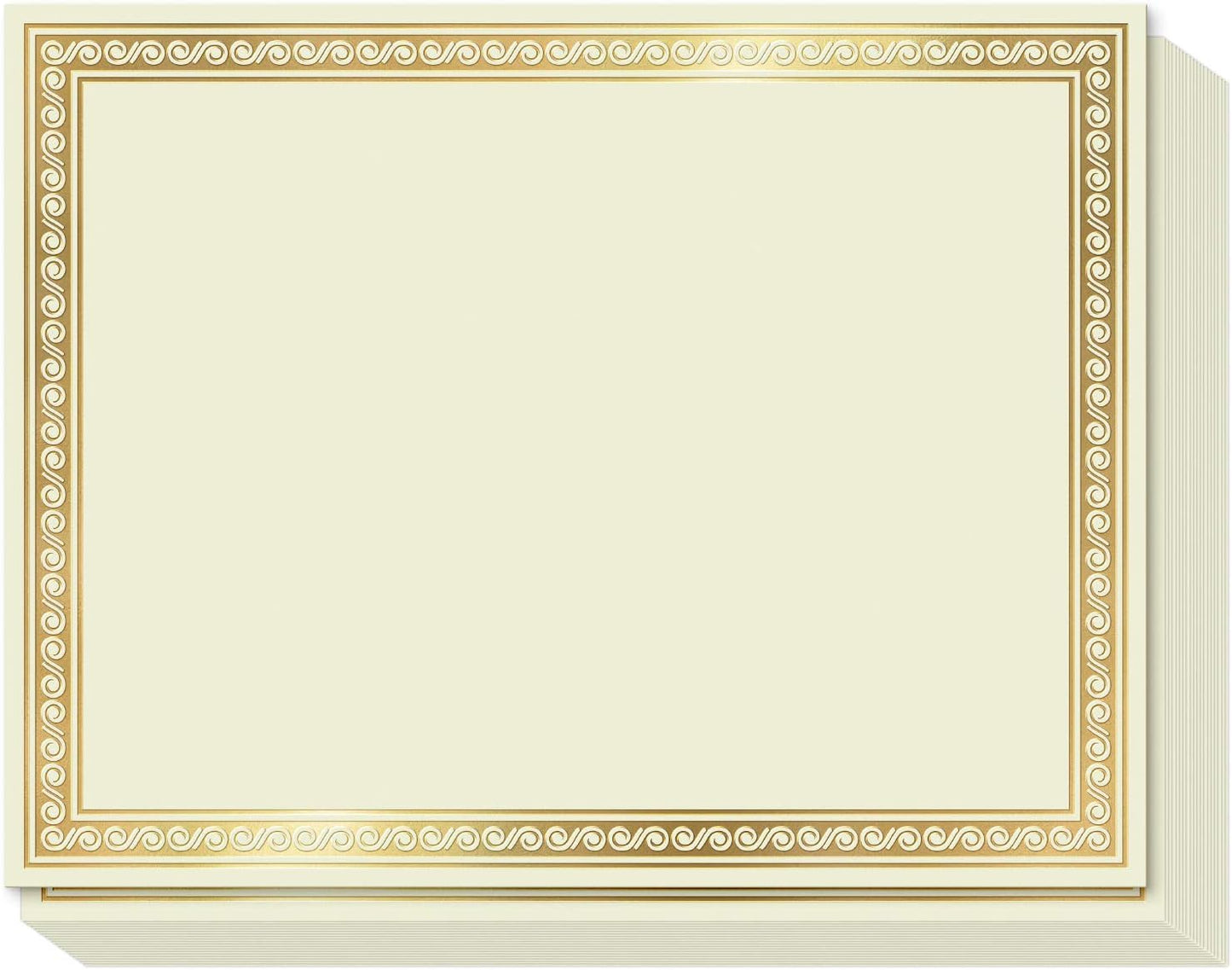 Sweetzer & Orange 50 Certificate Paper 8.5 x 11 for Printing, 180gsm Cardstock Gold Border Award Certificates Paper for Completion of Graduation Diploma, Employee of The Month & Sports Achievements
