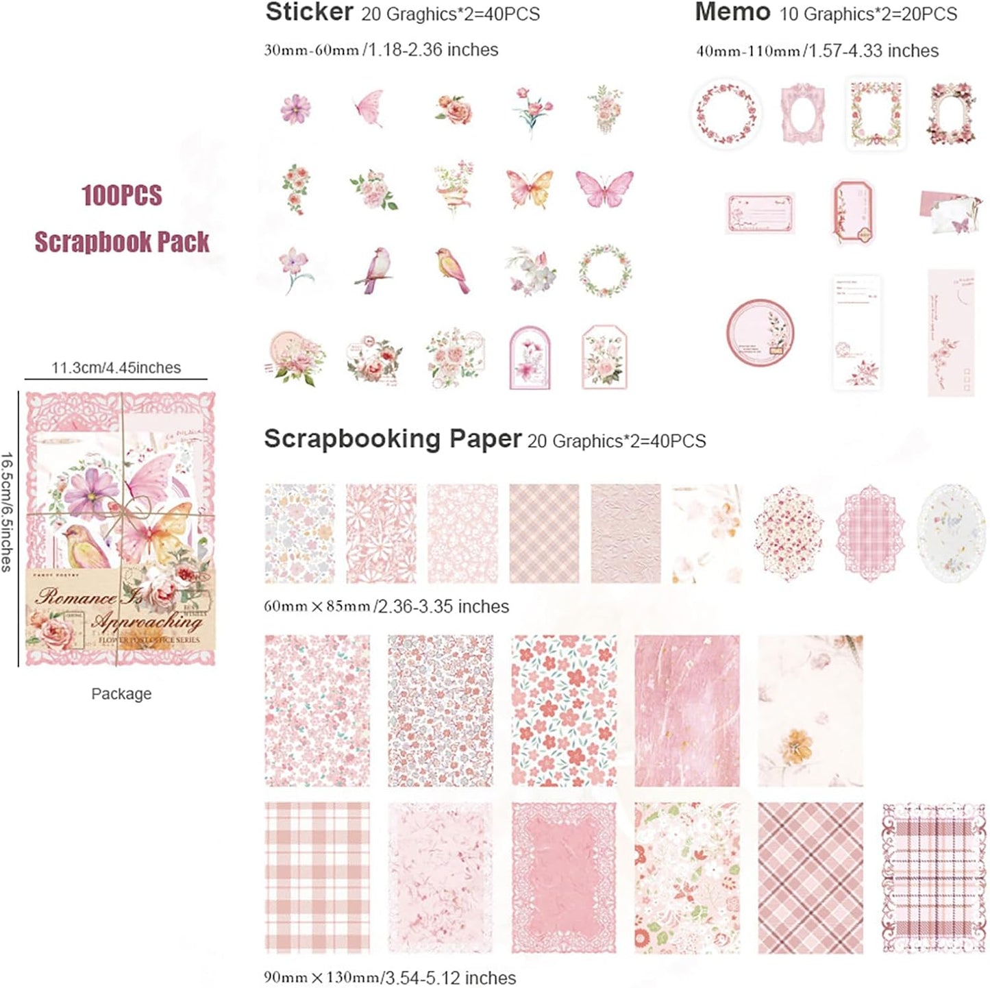 Doraking 100pcs Vintage Floral Scrapbook Paper Journaling Stickers Assorted Set, Material Paper Memo Junk Journal Supplies for Bullet Journaling Retro Crafts Planner Collage Card Album