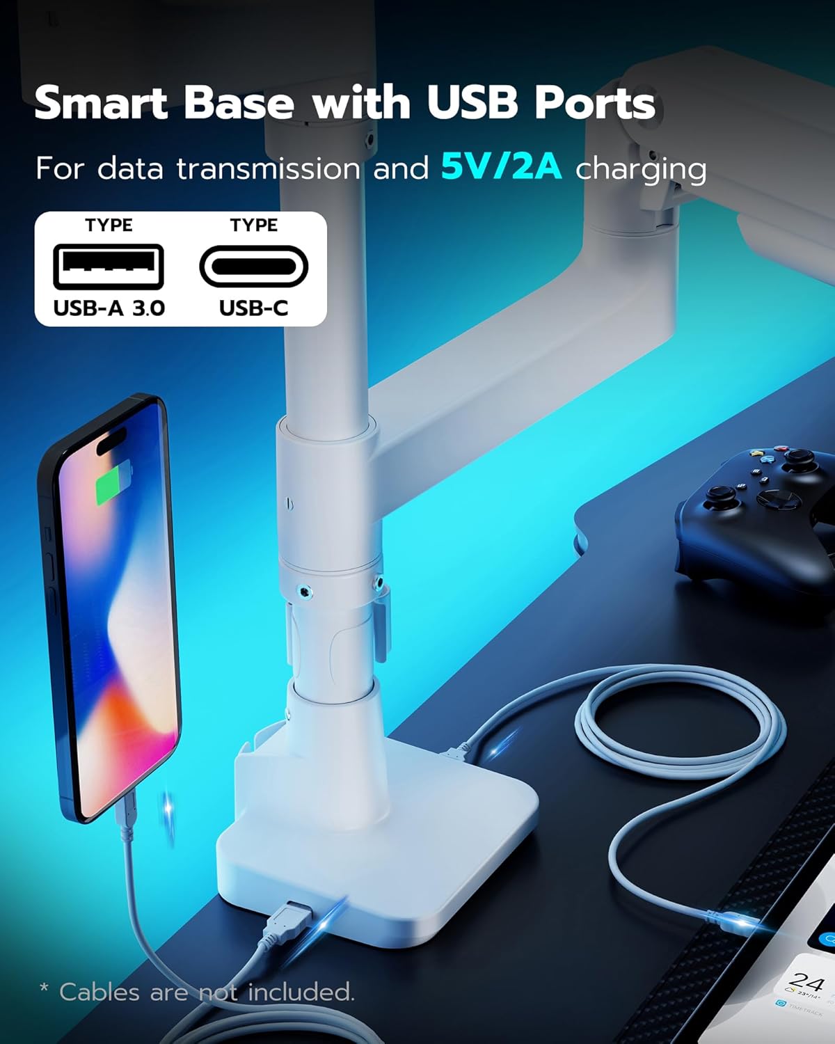 ARES WING Dual Monitor Stand for Ultrawide Heavy Duty Curved Monitor Stacking, Fits 17-49 Inch, Vertical Gas Spring Double Monitor Mount with USB, Adjustable Dual Monitor Mount for Desk, White