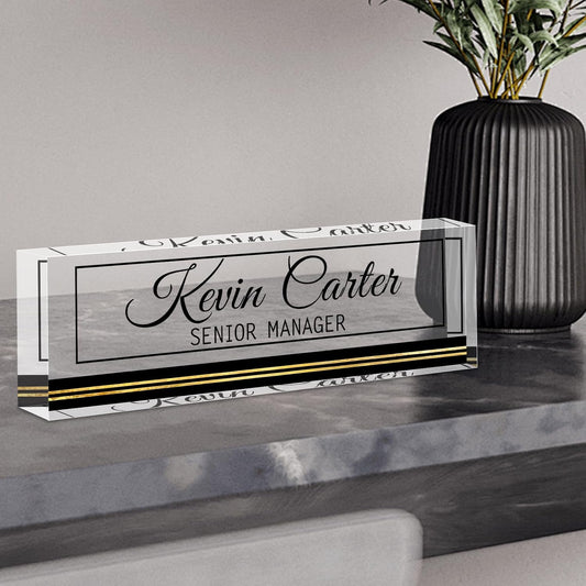 Name Plate for Desk Personalized, Acrylic Desk Decorations, Employee Appreciation Gifts, Custom Office Gifts for Coworkers, Boss, Teacher, Nurse (Business Black)