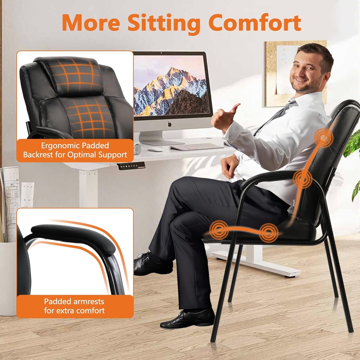 CLATINA Big & Tall 500 lb. Guest Chair, Leather Reception Chairs with Padded Arm Rest for Waiting Room Office Home and Meeting Conference-Black, 8 Pack