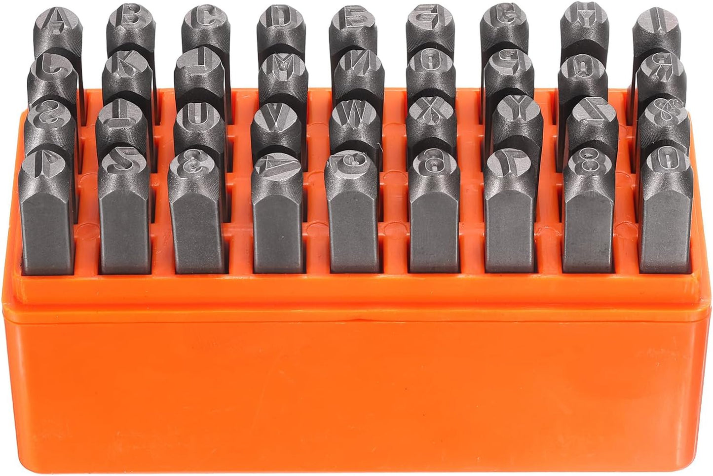HARFINGTON 36pcs Metal Stamping Kit 1/4" (6mm) Steel Uppercase Letter and Number Punch Set (A-Z / 0-8 / "&" Symbol) Punch Press Tool with Case for Imprinting Metal Plastic Wood Leather