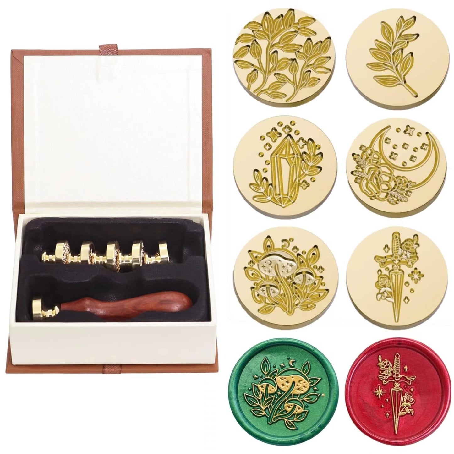 SWANGSA Wax Seal Stamp Set, Vintage 6 Pieces Flower Plant Pattern Sealing Wax Stamp Heads and 1 Wooden Handle for Wedding Greeting Cards Gift (Botanical Set)