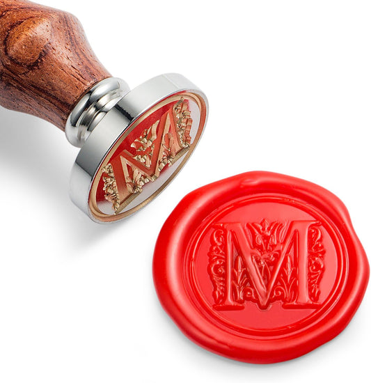 Mceal Wax Seal Stamp, Large Seal 1 1/5"(30mm) Dia, Silver Brass Head with Wooden Handle, Regal Letter A to Z Series (Letter M)