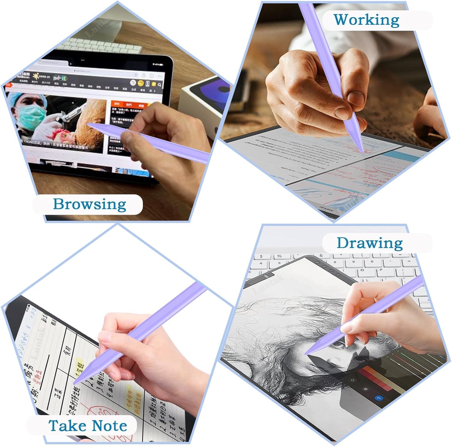 Stylus Pen for Android/iOS Tablet,Tablet Pencil with Pom Tip Rechargeable Active Stylus Pen for iPhone/Samsung/XiaoMi/Huawei/Vivo/Lenovo and Other Android Smartphones and Tablets-Purple