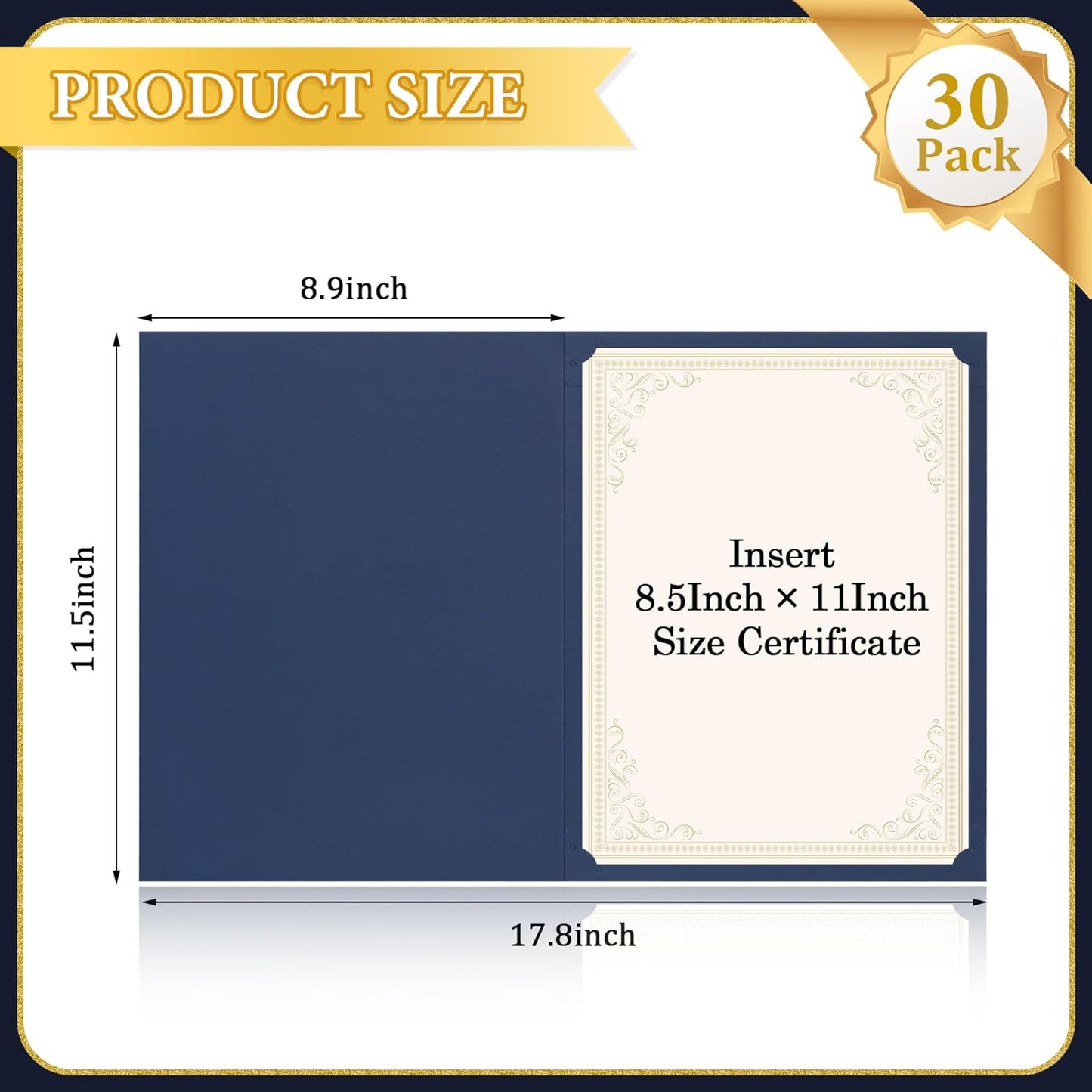 Ndsox 30 Packs Certificate Holders Navy Blue Diploma Covers Gold Foil Border - 350GSM Graduation Diploma Holders for Letter Size 8.5" x 11" Award Certificate Paper, Cardstock, Business Documents