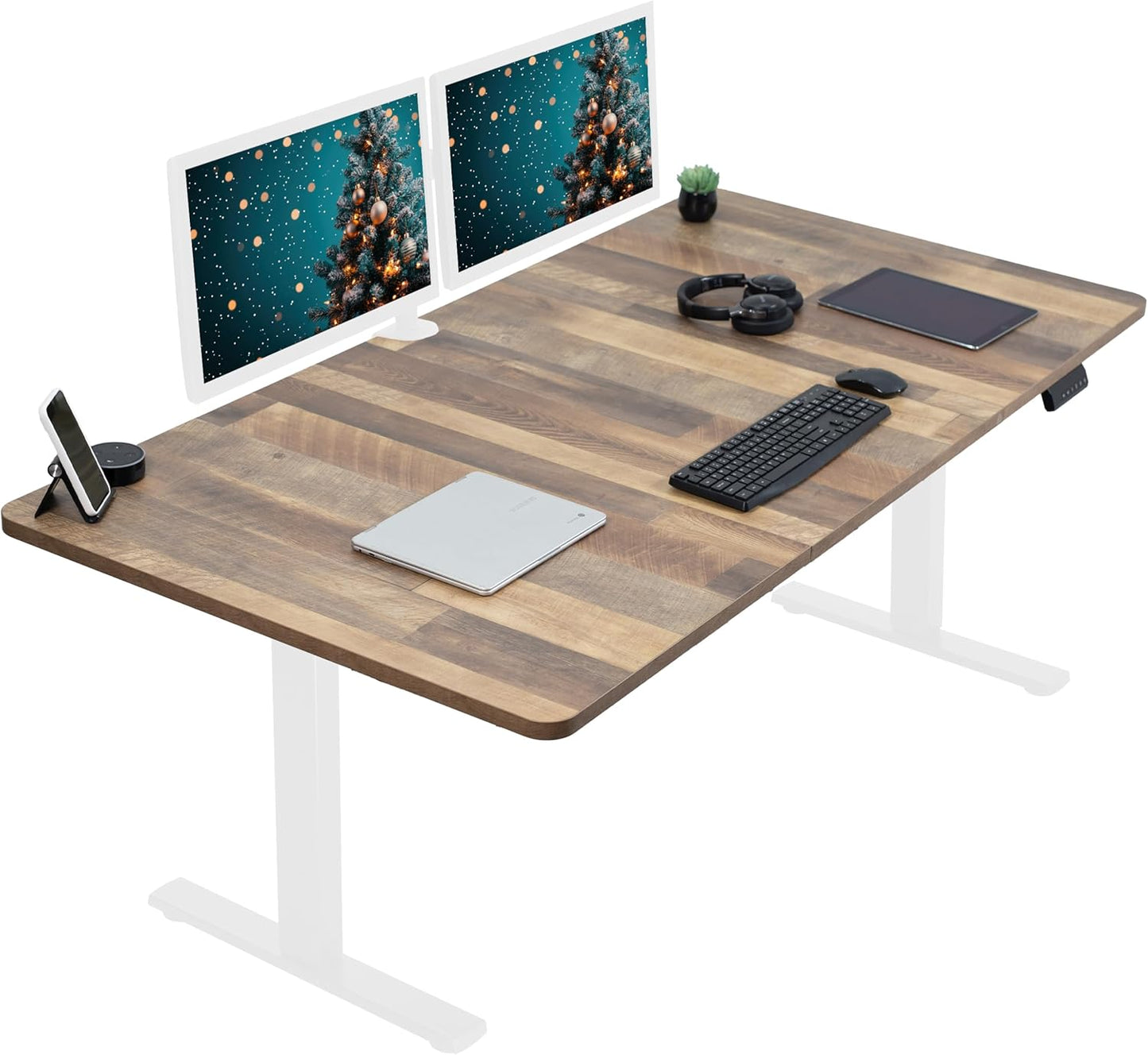 VIVO Electric 71 x 36 in Standing Desk, Memory Height Adjustment, 1B Series, Reclaimed Wood Top White Frame, DESK-KIT-1W7P-36