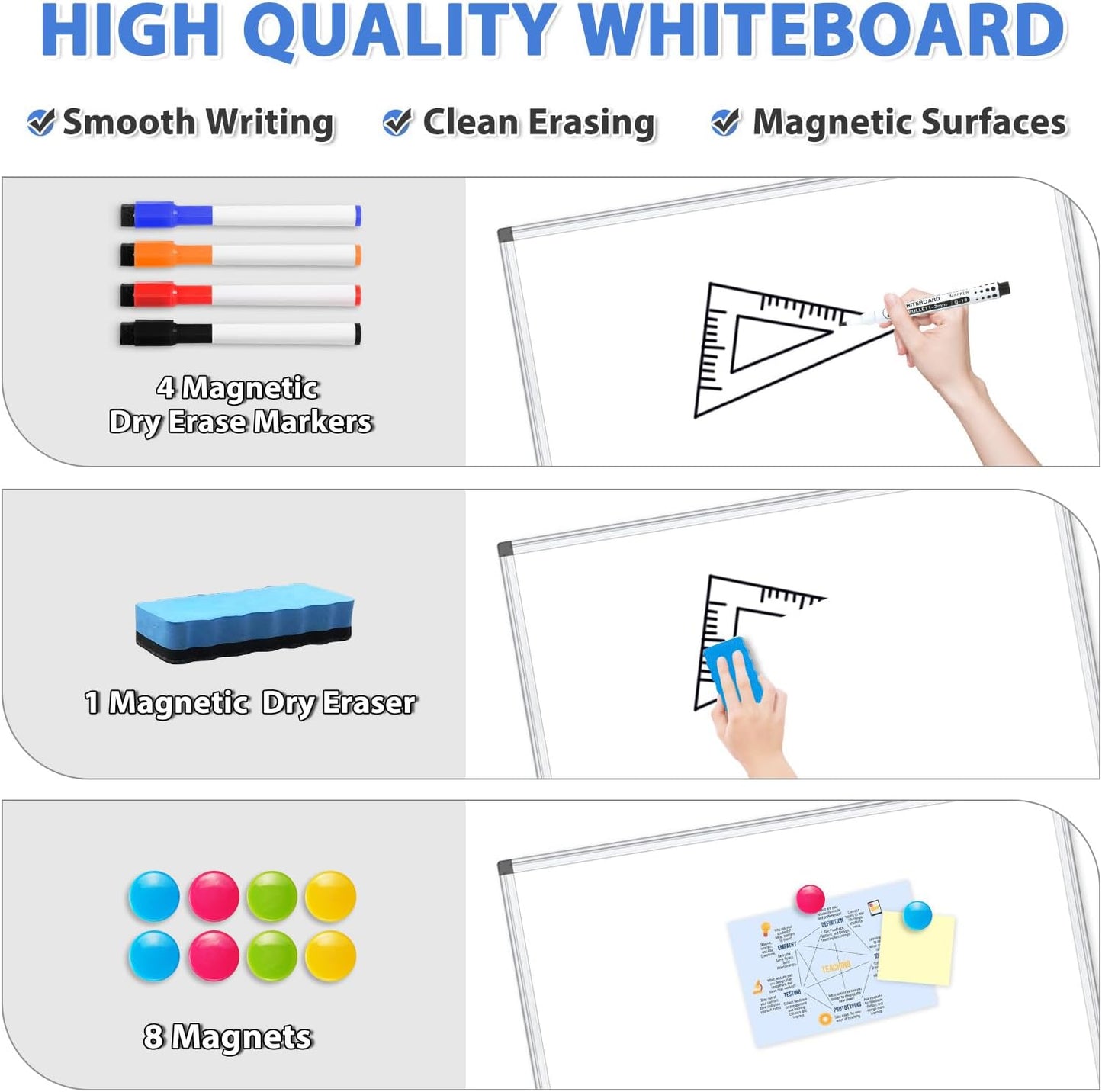 WALGLASS 4 Pack White Board, 36" x 24" Double-Sided Dry Erase White Board for Wall, Hanging Mounted Whiteboard, Horizontal or Vertical Silver Aluminium Frame for Home, School, Office, Kitchen